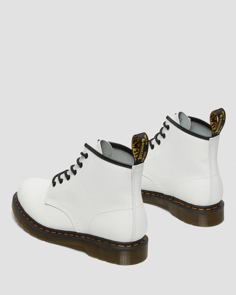 White Men's Dr Martens 101 Yellow Stitch Smooth Leather Ankle Boots | CA 412JPQ